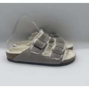 Birkenstock Sandals Unisex Gray Arizona Shearling Suede Leather Shoes US 10 EU41