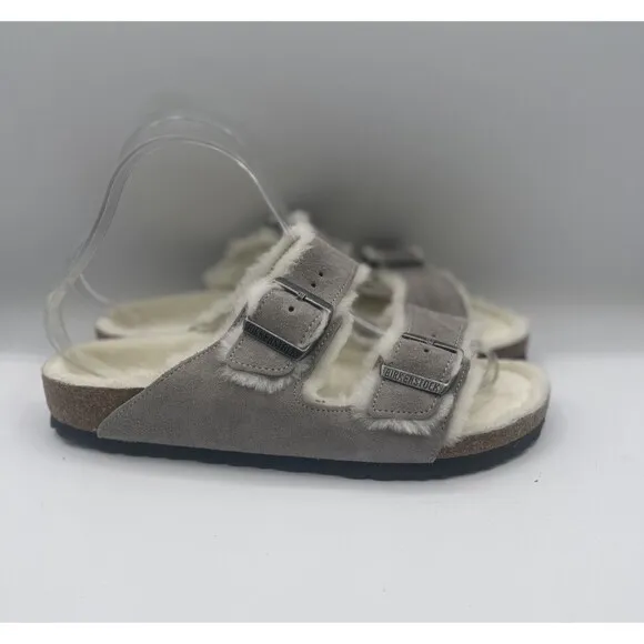 Birkenstock Sandals Unisex Gray Arizona Shearling Suede Leather Shoes US 10 EU41