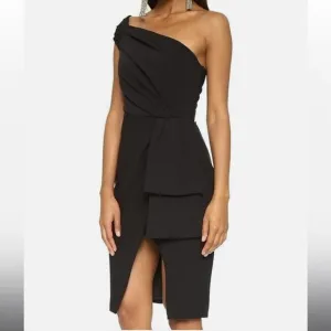 BLACK HALO X JANIE BRYANT Angelica ONE SHOULDER DRESS SIZE 2 Black