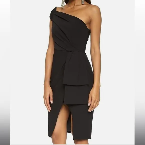 BLACK HALO X JANIE BRYANT Angelica ONE SHOULDER DRESS SIZE 2 Black