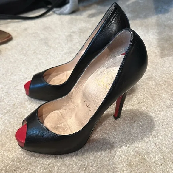 Black leather peep toe Christian Louboutin