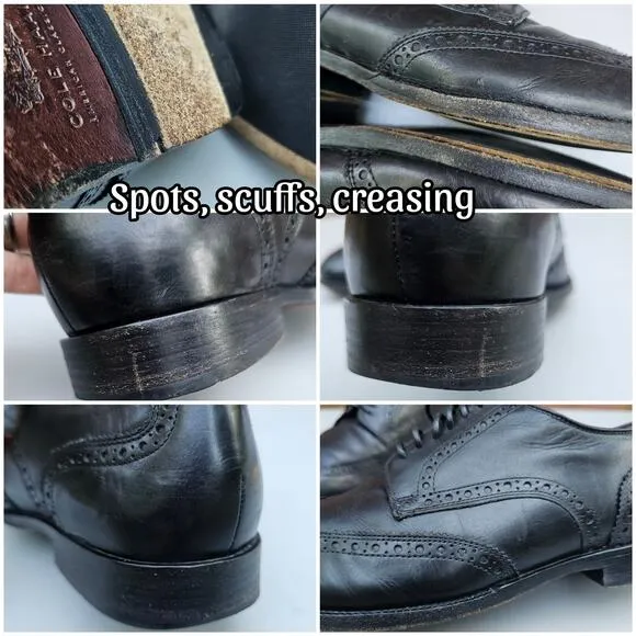 Black Leather Wingtips Cole Haan Gramercy Size 10 Men's Derby Dress Shoes Brogue
