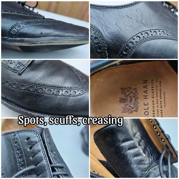 Black Leather Wingtips Cole Haan Gramercy Size 10 Men's Derby Dress Shoes Brogue