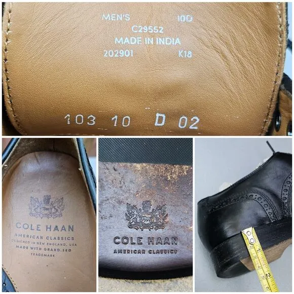 Black Leather Wingtips Cole Haan Gramercy Size 10 Men's Derby Dress Shoes Brogue