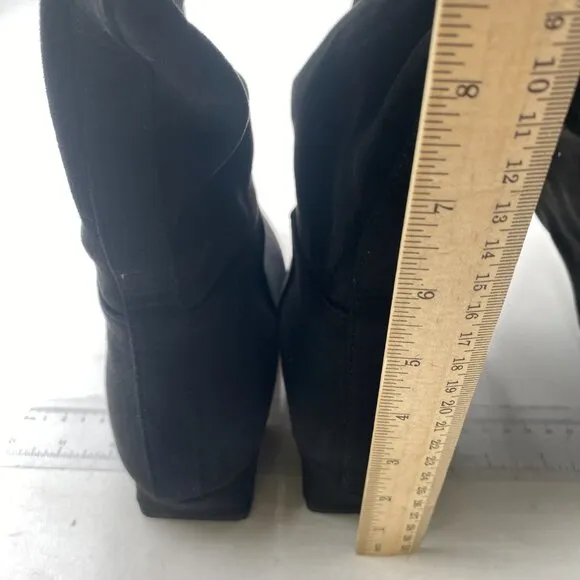 Black Suede Square Toe Knee High Boots Wide Calf Low Chunky Heel Long Boots