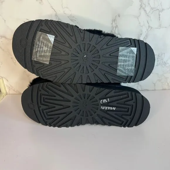 Black UGG Plush Platform Slippers Women's Size 9 Fluffy Cozy Warm‎
