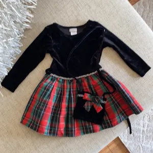 Black velvet and plaid classic long sleeve dress 2t
