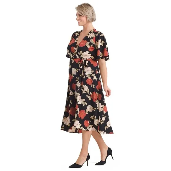 [Bobeau] Classic Floral Print Wrap Dress