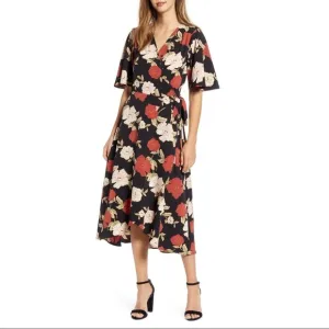 [Bobeau] Classic Floral Print Wrap Dress