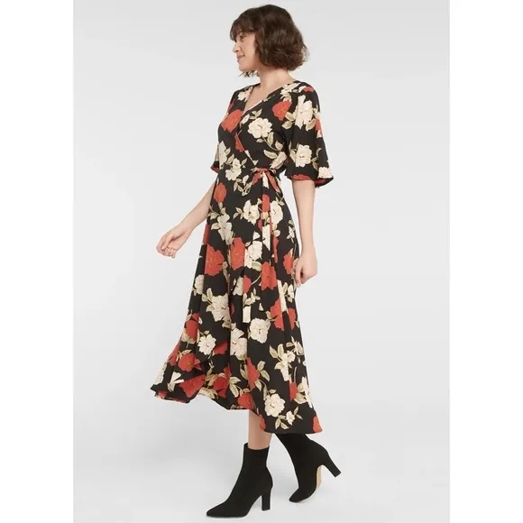 [Bobeau] Classic Floral Print Wrap Dress