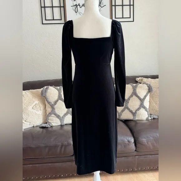 Boden Sweetheart Black Velvet Jersey Midi Dress Size 4P Holiday Classic Boho