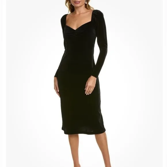 Boden Sweetheart Black Velvet Jersey Midi Dress Size 4P Holiday Classic Boho