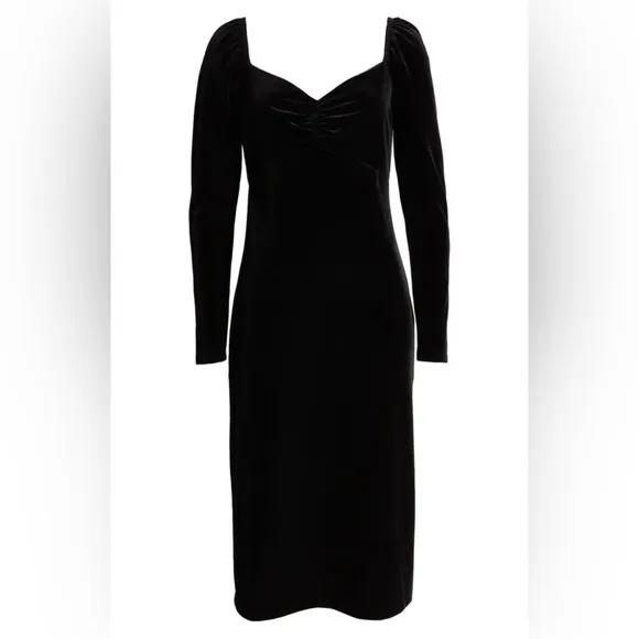 Boden Sweetheart Black Velvet Jersey Midi Dress Size 4P Holiday Classic Boho