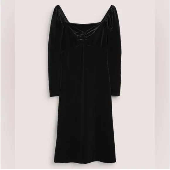 Boden Sweetheart Black Velvet Jersey Midi Dress Size 4P Holiday Classic Boho