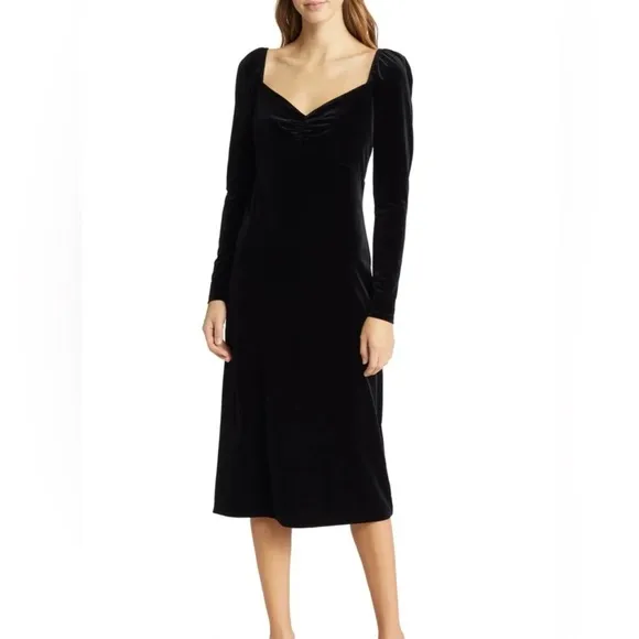 Boden Sweetheart Black Velvet Jersey Midi Dress Size 4P Holiday Classic Boho
