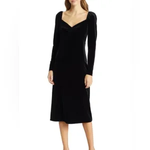 Boden Sweetheart Black Velvet Jersey Midi Dress Size 4P Holiday Classic Boho