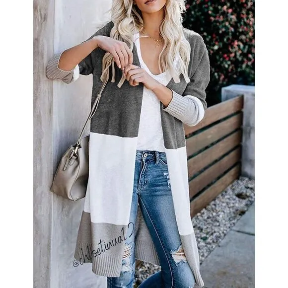 Boho Open Front Cardigan Loose Knit Lightweight Sweater