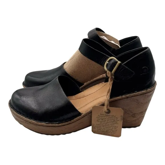 BORN Black and Tan Mules with Wedge Heel | US 7