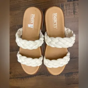 Born Freesia Braided Slide Sandal Ivory Strap Lightweight: Cushioning Casual 9 M
