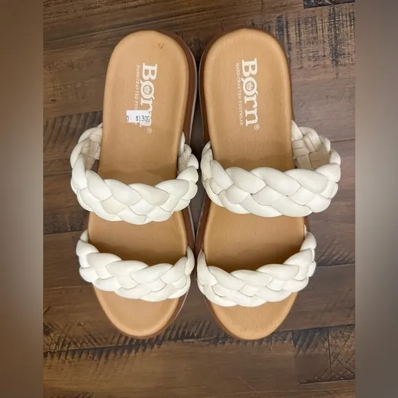 Born Freesia Braided Slide Sandal Ivory Strap Lightweight: Cushioning Casual 9 M