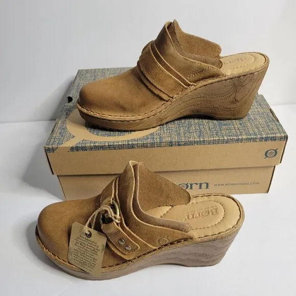 BORN Leather Nola Platform Comfort Clogs Women Size 9