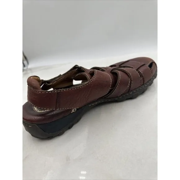 BORN Mens Warm Brown Leather Fisherman Sandals 10M Hook n Loop Summer Shoes