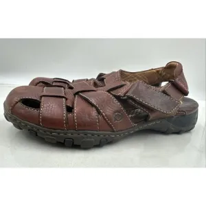 BORN Mens Warm Brown Leather Fisherman Sandals 10M Hook n Loop Summer Shoes