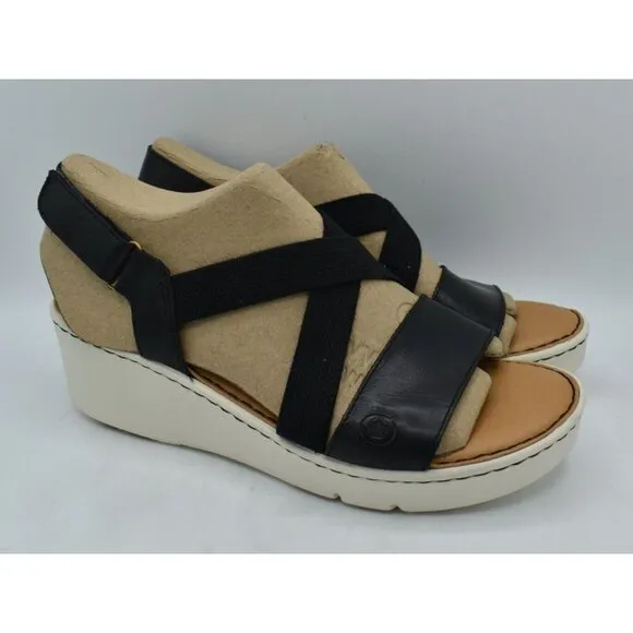 Born Womens Size 11 Paley Black Full Grain Leather Platform Sandals Shoes