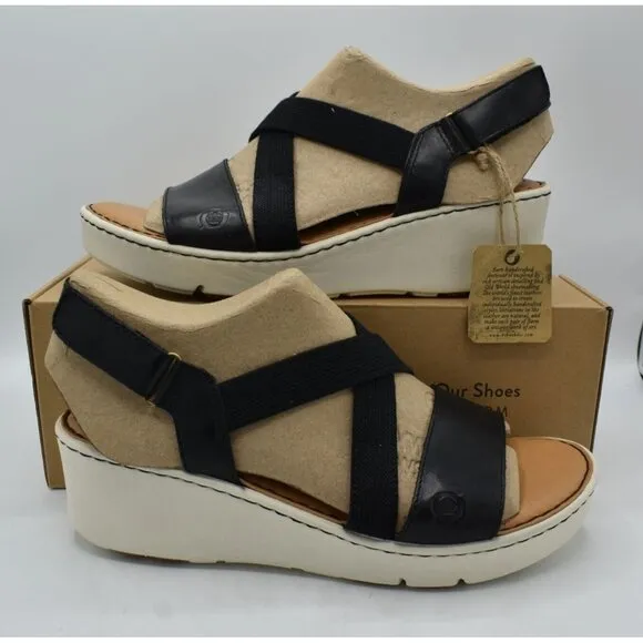 Born Womens Size 11 Paley Black Full Grain Leather Platform Sandals Shoes