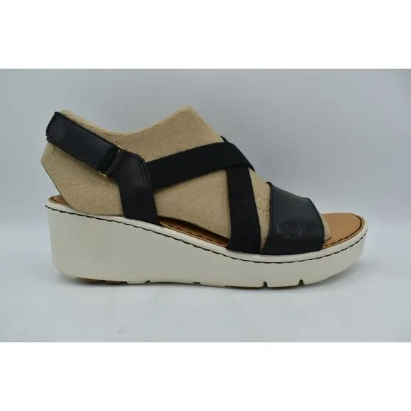 Born Womens Size 11 Paley Black Full Grain Leather Platform Sandals Shoes