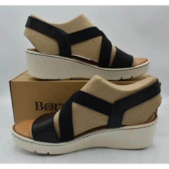Born Womens Size 11 Paley Black Full Grain Leather Platform Sandals Shoes