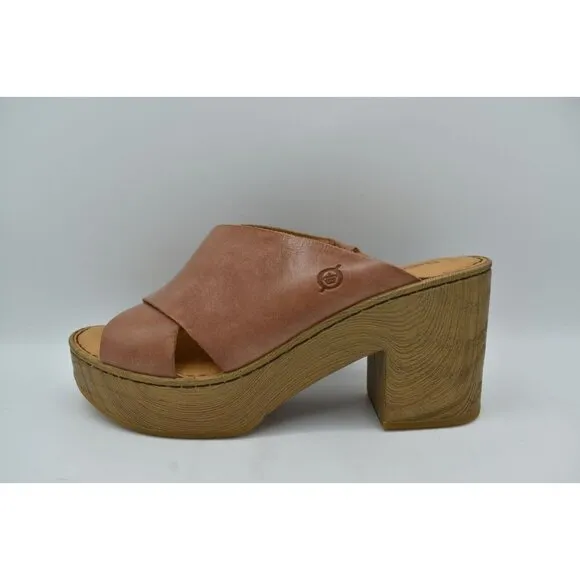 Born Womens Size 11 Pavia Brown Full Grain Leather Heeled Platform Sandals Shoes