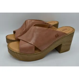 Born Womens Size 11 Pavia Brown Full Grain Leather Heeled Platform Sandals Shoes