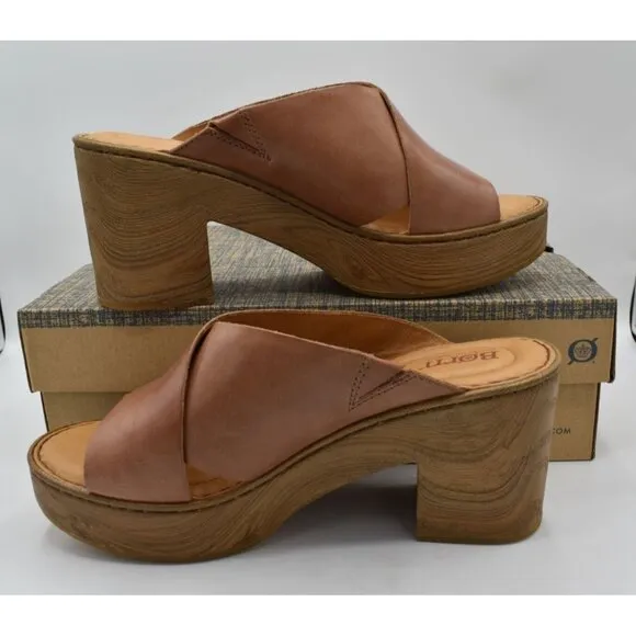 Born Womens Size 11 Pavia Brown Full Grain Leather Heeled Platform Sandals Shoes