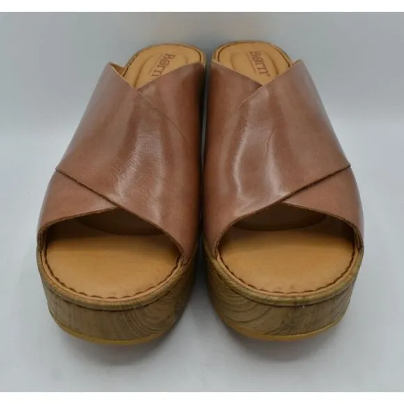 Born Womens Size 11 Pavia Brown Full Grain Leather Heeled Platform Sandals Shoes