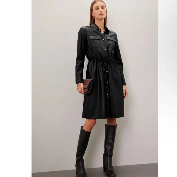 BOSS, Black Faux Leather Longline shirt dress , sz 4
