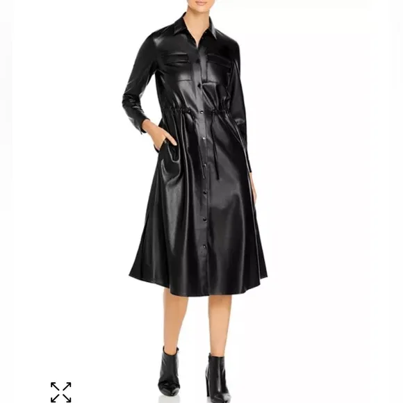 BOSS, Black Faux Leather Longline shirt dress , sz 4