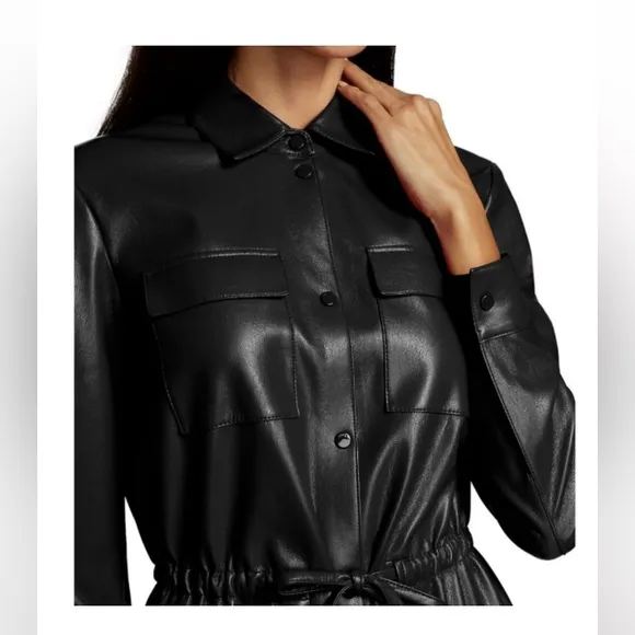 BOSS, Black Faux Leather Longline shirt dress , sz 4