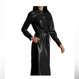 BOSS, Black Faux Leather Longline shirt dress , sz 4