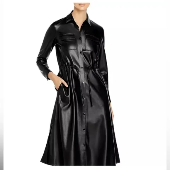 BOSS, Black Faux Leather Longline shirt dress , sz 4
