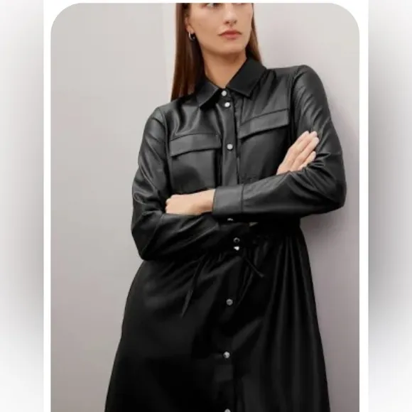 BOSS, Black Faux Leather Longline shirt dress , sz 4