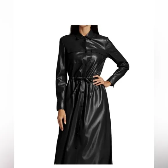 BOSS, Black Faux Leather Longline shirt dress , sz 4