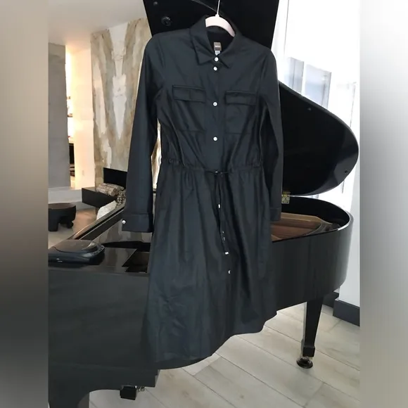 BOSS, Black Faux Leather Longline shirt dress , sz 4