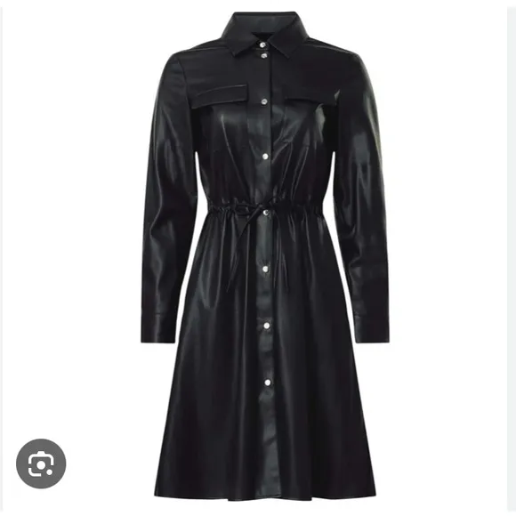 BOSS, Black Faux Leather Longline shirt dress , sz 4