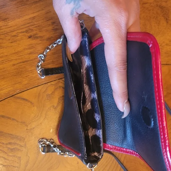 Brighton &quot;It's a Girl World&quot; Black Red Genuine Leather Crossbody Purse Wristlet