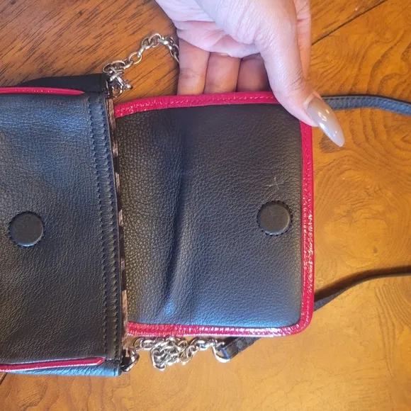 Brighton &quot;It's a Girl World&quot; Black Red Genuine Leather Crossbody Purse Wristlet