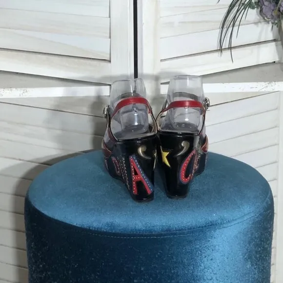 Brighton Fashionista DIVA Platform Shoes Y2K Patent Vegan Leather Black Red 9.5