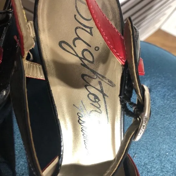 Brighton Fashionista DIVA Platform Shoes Y2K Patent Vegan Leather Black Red 9.5