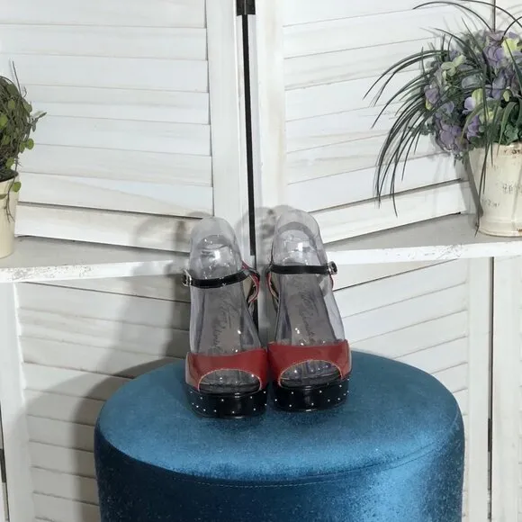 Brighton Fashionista DIVA Platform Shoes Y2K Patent Vegan Leather Black Red 9.5