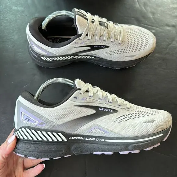 Brooks Adrenaline GTS 23 Women’s Sz 11 D Gray White Black Purple Shoes Running